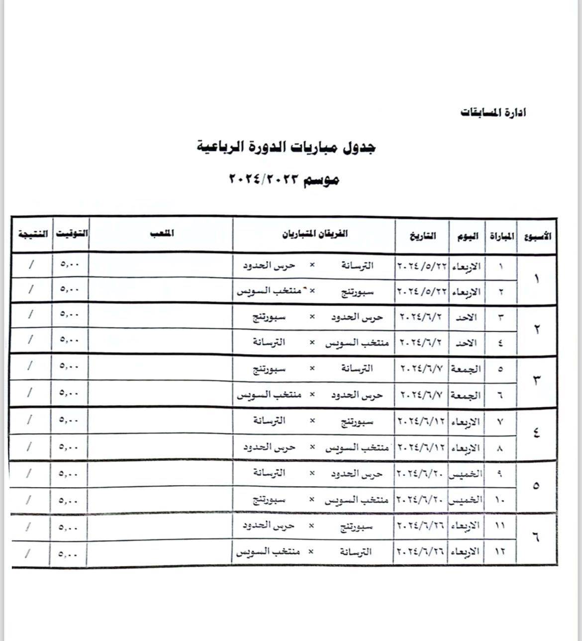  مواعيد مباريات الدورة الرباعية المؤهلة للدوري الممتاز 