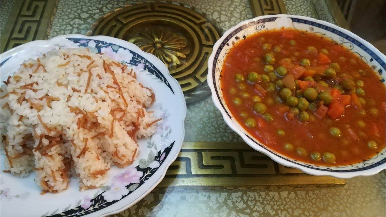 طاجن البسلة باللحمة والأرز